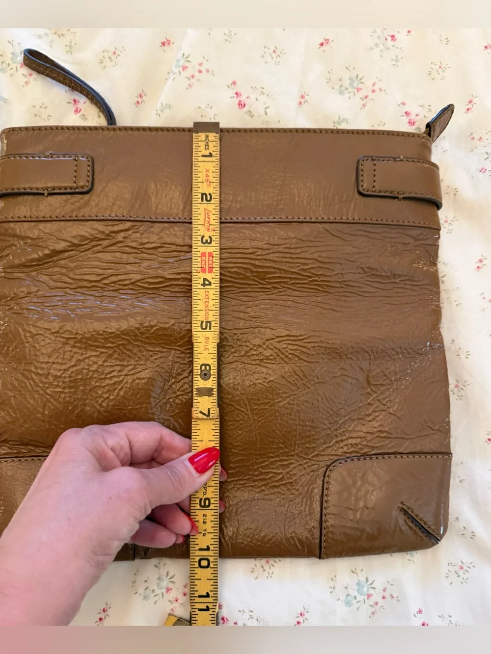 Club Monaco Y2K Cognac Brown Patent Leather Fold-Over Clutch Bag